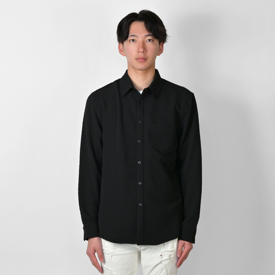 シャツ メンズ カジュアルシャツ 春夏秋 ジャガード ランダムサッカー 速乾 長袖 タイト 細め ホワイト ブラック 白 黒 M L XL LL 2L | EVOLUTION | 08