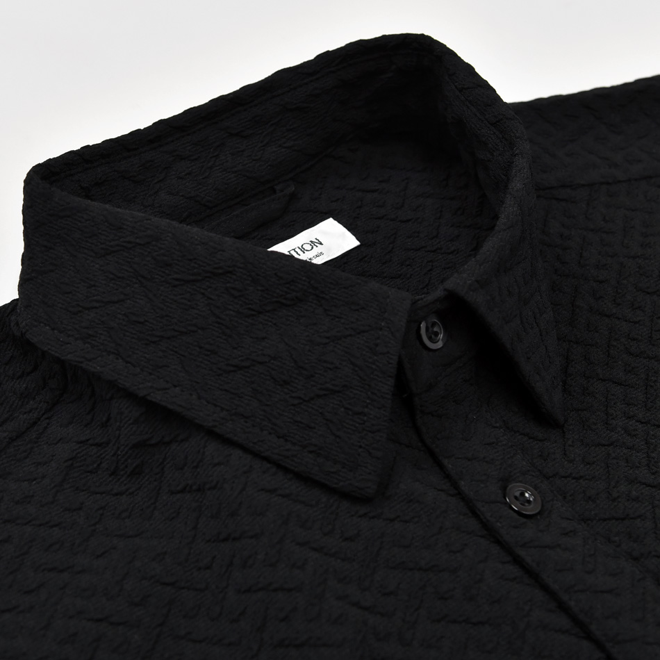 シャツ メンズ カジュアルシャツ 春夏秋 ジャガード ランダムサッカー 速乾 長袖 タイト 細め ホワイト ブラック 白 黒 M L XL LL 2L | EVOLUTION | 11