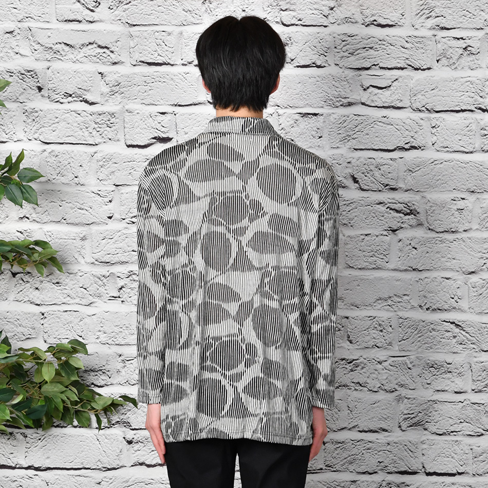 シャツ メンズ シアーシャツ 長袖シャツ カジュアルシャツ 開襟シャツ 総柄 モード系 韓国ファッション 春夏秋 ランダムストライプ ブルー ホワイト M L XL | EVOLUTION | 09