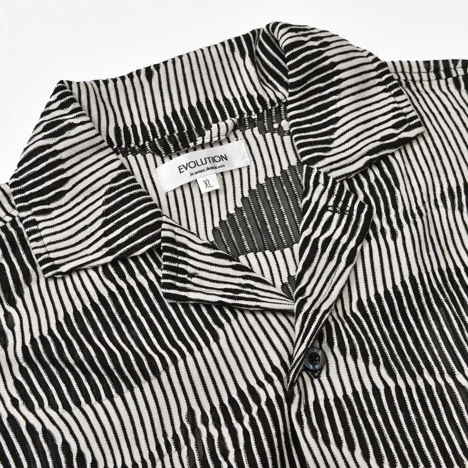 シャツ メンズ シアーシャツ 長袖シャツ カジュアルシャツ 開襟シャツ 総柄 モード系 韓国ファッション 春夏秋 ランダムストライプ ブルー ホワイト M L XL | EVOLUTION | 11