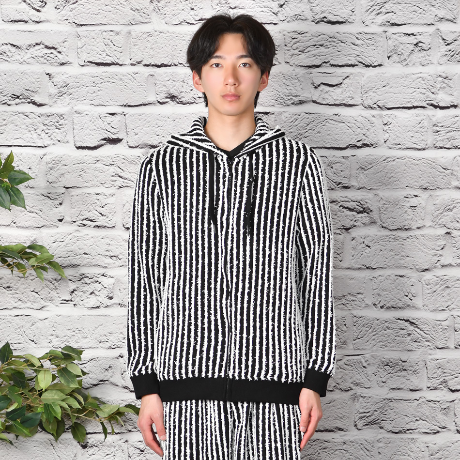 パーカー メンズ ジップアップ ストライプ フリンジ 春夏秋 セットアップ(別売) 韓国ファッション サーフ系 オラオラ系 白 黒 ホワイト ブラック M L XL | EVOLUTION | 09