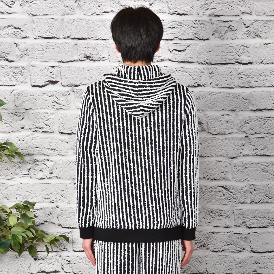 パーカー メンズ ジップアップ ストライプ フリンジ 春夏秋 セットアップ(別売) 韓国ファッション サーフ系 オラオラ系 白 黒 ホワイト ブラック M L XL | EVOLUTION | 10