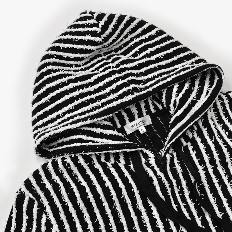 パーカー メンズ ジップアップ ストライプ フリンジ 春夏秋 セットアップ(別売) 韓国ファッション サーフ系 オラオラ系 白 黒 ホワイト ブラック M L XL | EVOLUTION | 11