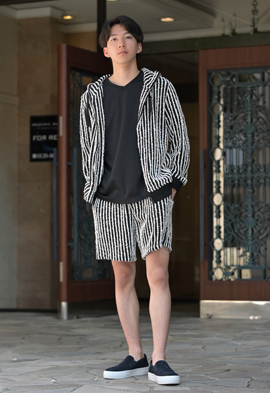 ハーフパンツ メンズ ショートパンツ セットアップ(別売) ハーパン メッシュ ストライプ 夏 モード 韓国ファッション サーフ系 白 黒 ホワイト ブラック M L XL | EVOLUTION | 06