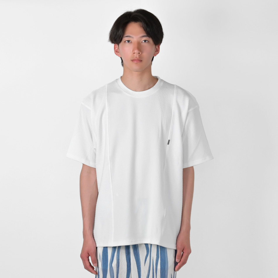 Tシャツ メンズ 半袖 無地 ビッグシルエット 春夏秋 ジムウエア トレーニングウエア ホワイト オレンジ ネイビー ブラック 白 黒 ジャガード ドッキング M L XL | EVOLUTION | 16