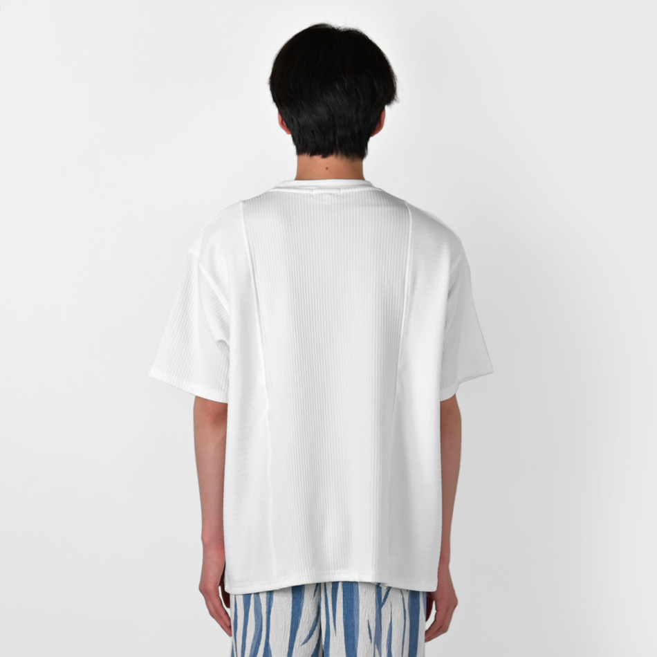 Tシャツ メンズ 半袖 無地 ビッグシルエット 春夏秋 ジムウエア トレーニングウエア ホワイト オレンジ ネイビー ブラック 白 黒 ジャガード ドッキング M L XL | EVOLUTION | 17