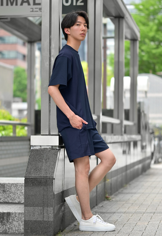 Tシャツ メンズ 半袖 無地 ビッグシルエット 春夏秋 ジムウエア トレーニングウエア ホワイト オレンジ ネイビー ブラック 白 黒 ジャガード ドッキング M L XL | EVOLUTION | 13