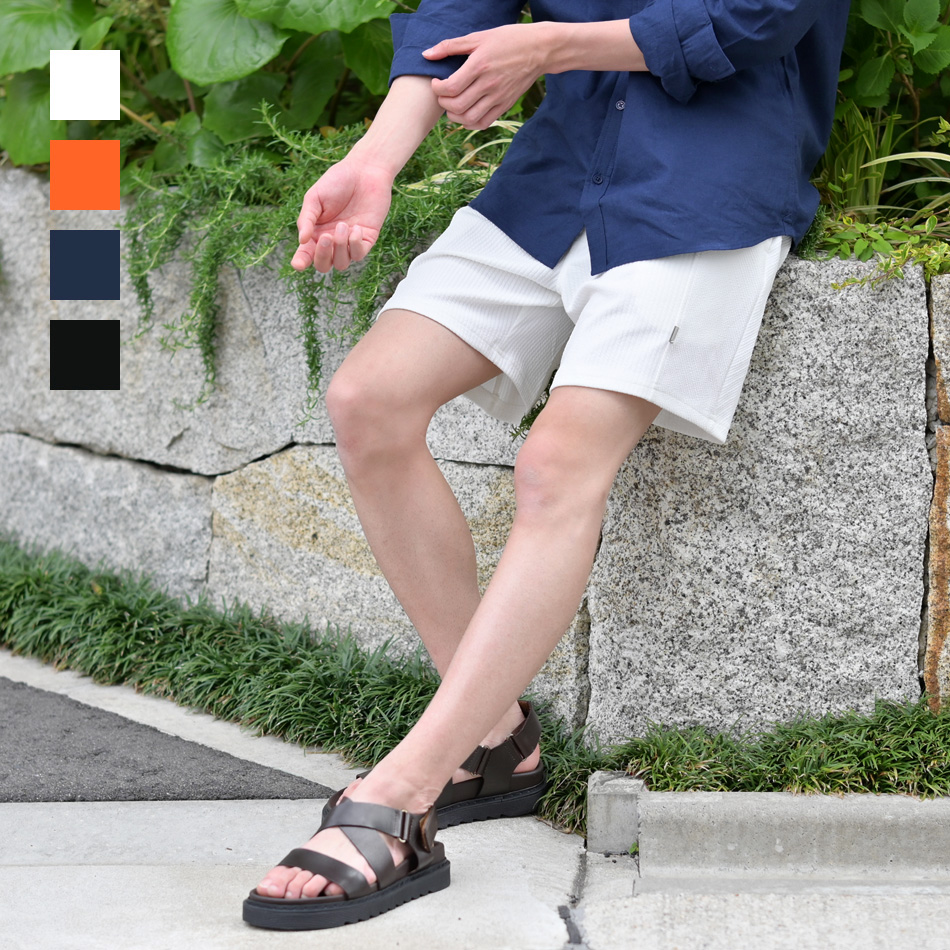 ハーフパンツ メンズ ショートパンツ ハーパン 無地 総額 春夏 ストリート系 膝丈 膝上丈 ホワイト オレンジ ネイビー ブラック 白 黒 ジャガード M L XL | EVOLUTION