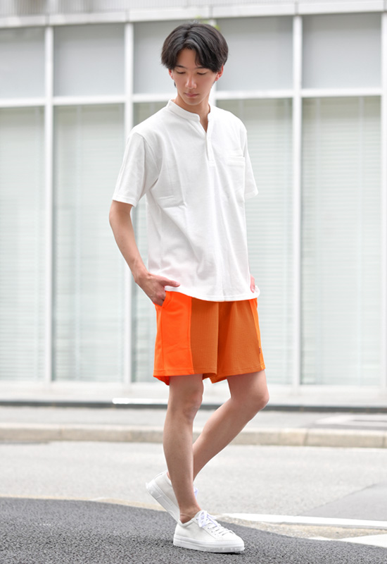 ハーフパンツ メンズ ショートパンツ ハーパン 無地 総額 春夏 ストリート系 膝丈 膝上丈 ホワイト オレンジ ネイビー ブラック 白 黒 ジャガード M L XL | EVOLUTION | 11