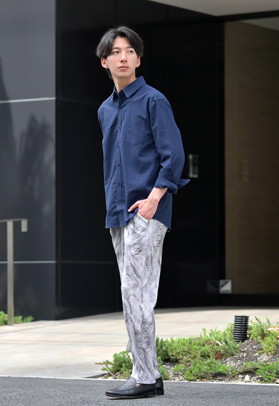 イージーパンツ メンズ テーパードパンツ 薄手 総柄 プリーツ ストレッチ 春秋冬 ビター系 韓国ファッション 韓国系 モード系 黒 ブルー ホワイト ブラック M L | EVOLUTION | 11