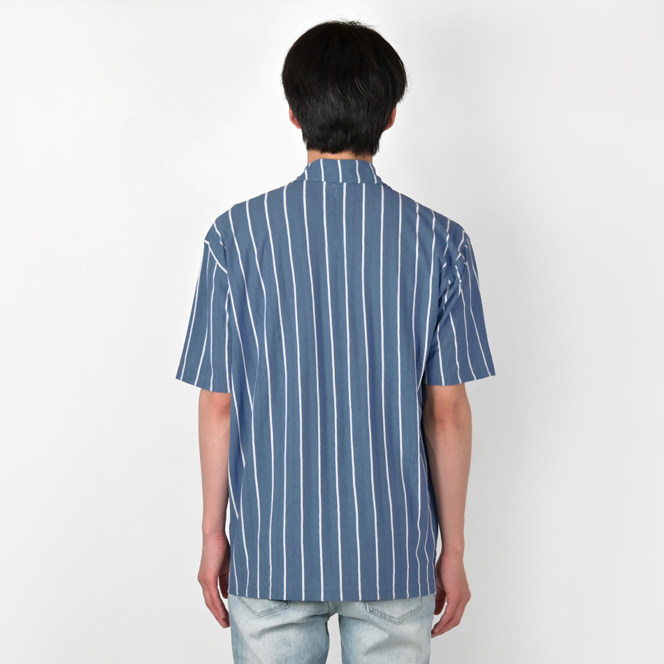 シアーシャツ メンズ 開襟シャツ オープンカラーシャツ カジュアルシャツ 半袖 ストライプ 春夏 綺麗め モード系 サーフ系 白 ホワイト ブルー M L XL LL 2L | EVOLUTION | 10