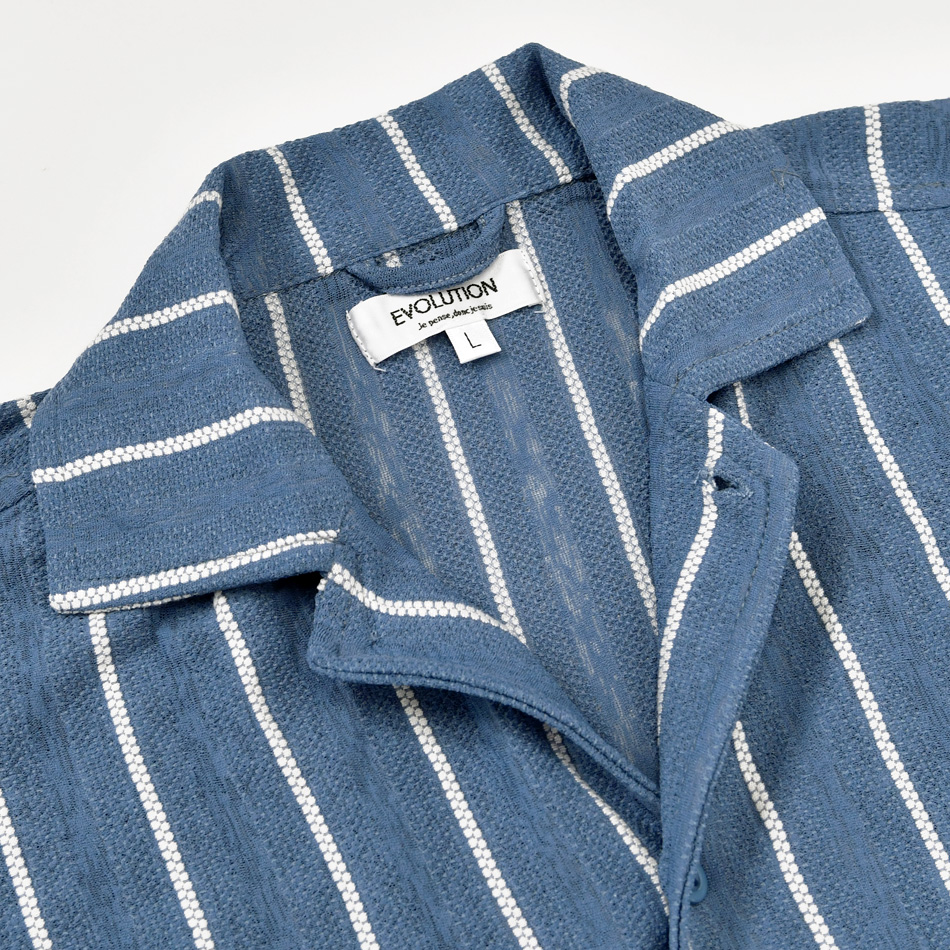 シアーシャツ メンズ 開襟シャツ オープンカラーシャツ カジュアルシャツ 半袖 ストライプ 春夏 綺麗め モード系 サーフ系 白 ホワイト ブルー M L XL LL 2L | EVOLUTION | 12