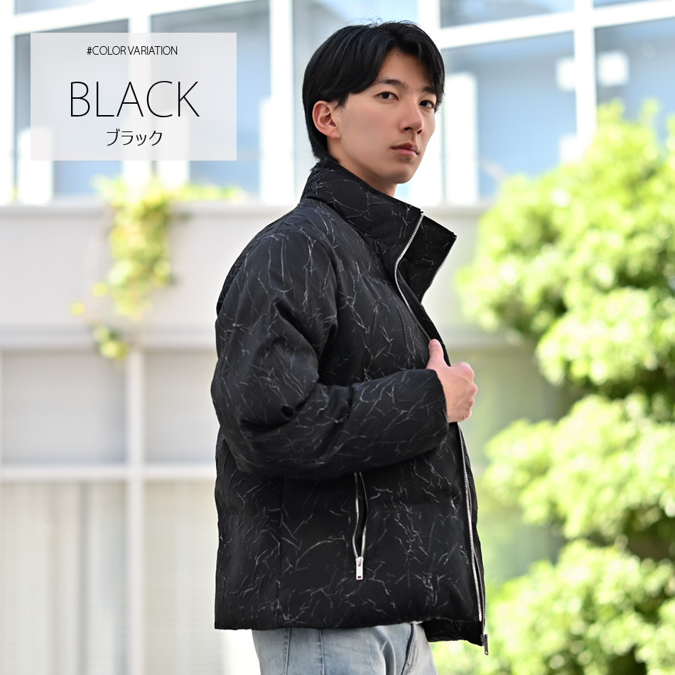 ダウンジャケット メンズ 中綿 エコダウン sorona 高機能中綿 暖かい 総柄 モード系 韓国ファッション 白 黒 ホワイト ブラック M L XL LL 2L | EVOLUTION | 02