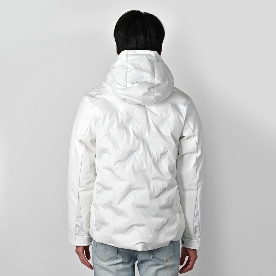 ダウンジャケット メンズ 中綿 シームレス 合皮 フェイクレザー 撥水 韓国ファッション モード系 ビター系 白 黒 ホワイト カーキ ブラック M L XL LL 2L | EVOLUTION | 14