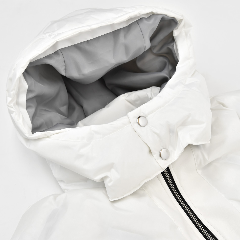 ダウンジャケット メンズ 中綿 シームレス 合皮 フェイクレザー 撥水 韓国ファッション モード系 ビター系 白 黒 ホワイト カーキ ブラック M L XL LL 2L | EVOLUTION | 16