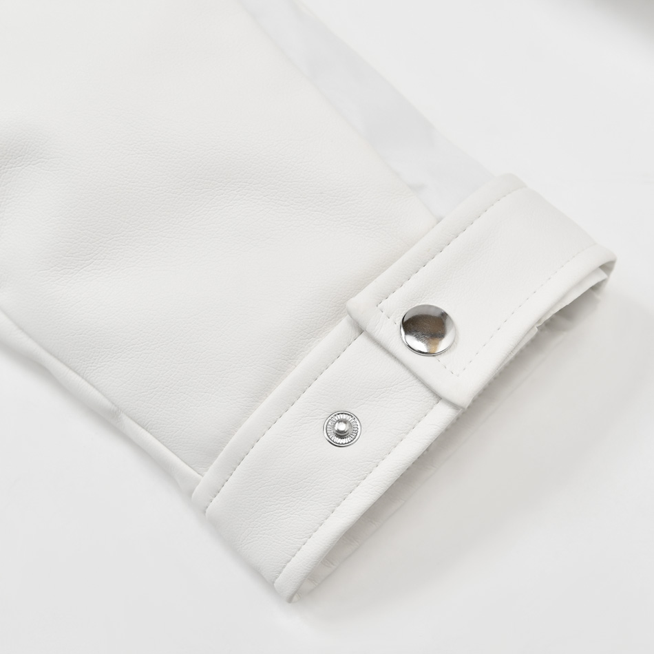 ダウンジャケット メンズ 中綿 シームレス 合皮 フェイクレザー 撥水 韓国ファッション モード系 ビター系 白 黒 ホワイト カーキ ブラック M L XL LL 2L | EVOLUTION | 18