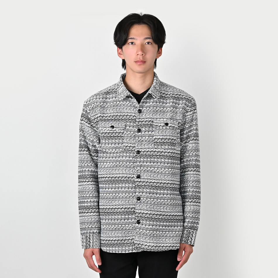 シャツジャケット メンズ ツイードジャケット ワークジャケット シャツアウター 裏地あり 総裏 綺麗め お洒落 春秋冬 モード系 大人 黒 グレー ブラック M L XL | EVOLUTION | 09