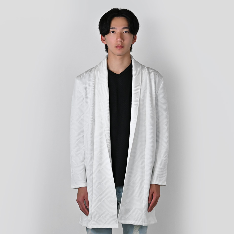 ロングカーディガン メンズ カーデ ロング ジャガード 無地 長袖 春秋冬 厚め 白 黒 ホワイト ベージュ ブラック ジャガード 織柄 M L XL LL 2L | EVOLUTION | 11