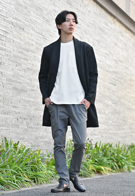 ロングカーディガン メンズ カーデ ロング ジャガード 無地 長袖 春秋冬 厚め 白 黒 ホワイト ベージュ ブラック ジャガード 織柄 M L XL LL 2L | EVOLUTION | 10