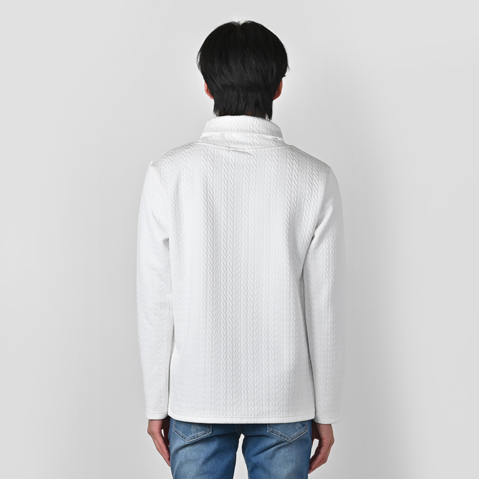 タートル カットソー メンズ 長袖 春秋冬 ニットソー 綺麗め モード系 韓国ファッション 厚め 白 黒 ホワイト ブラック ジャガード 無地 総柄 織柄 M L XL LL 2L | EVOLUTION | 09