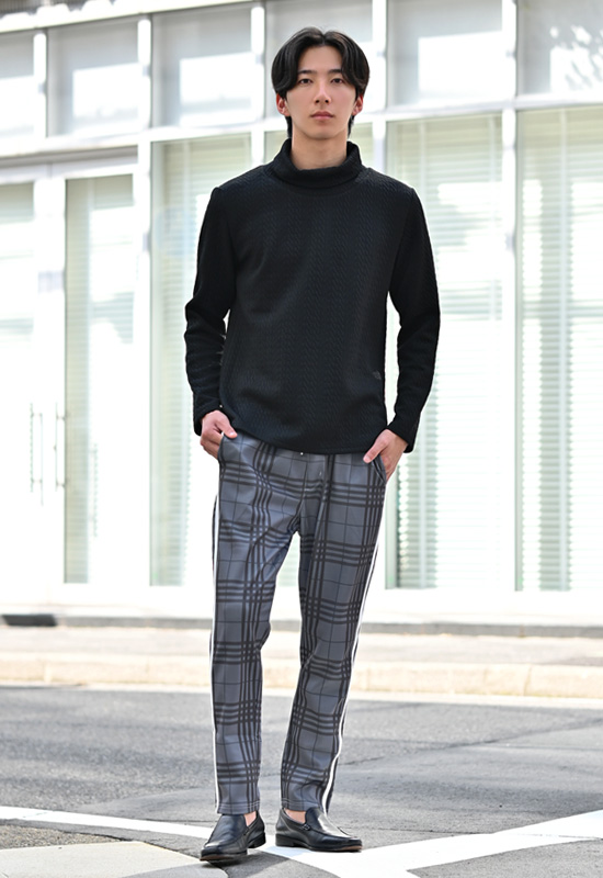 タートル カットソー メンズ 長袖 春秋冬 ニットソー 綺麗め モード系 韓国ファッション 厚め 白 黒 ホワイト ブラック ジャガード 無地 総柄 織柄 M L XL LL 2L | EVOLUTION | 07