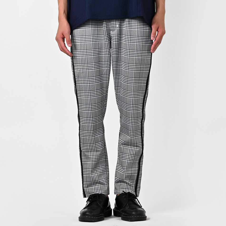 イージーパンツ メンズ テーパードパンツ ストレッチ ライン スリム チェック 韓国ファッション モード 黒 グレー チャコール ブラウン グレンチェック M L XL | EVOLUTION | 14