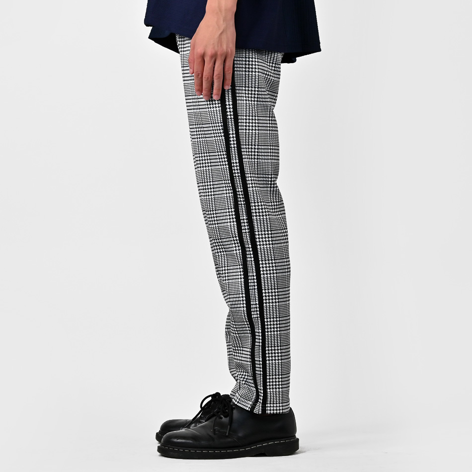 イージーパンツ メンズ テーパードパンツ ストレッチ ライン スリム チェック 韓国ファッション モード 黒 グレー チャコール ブラウン グレンチェック M L XL | EVOLUTION | 15