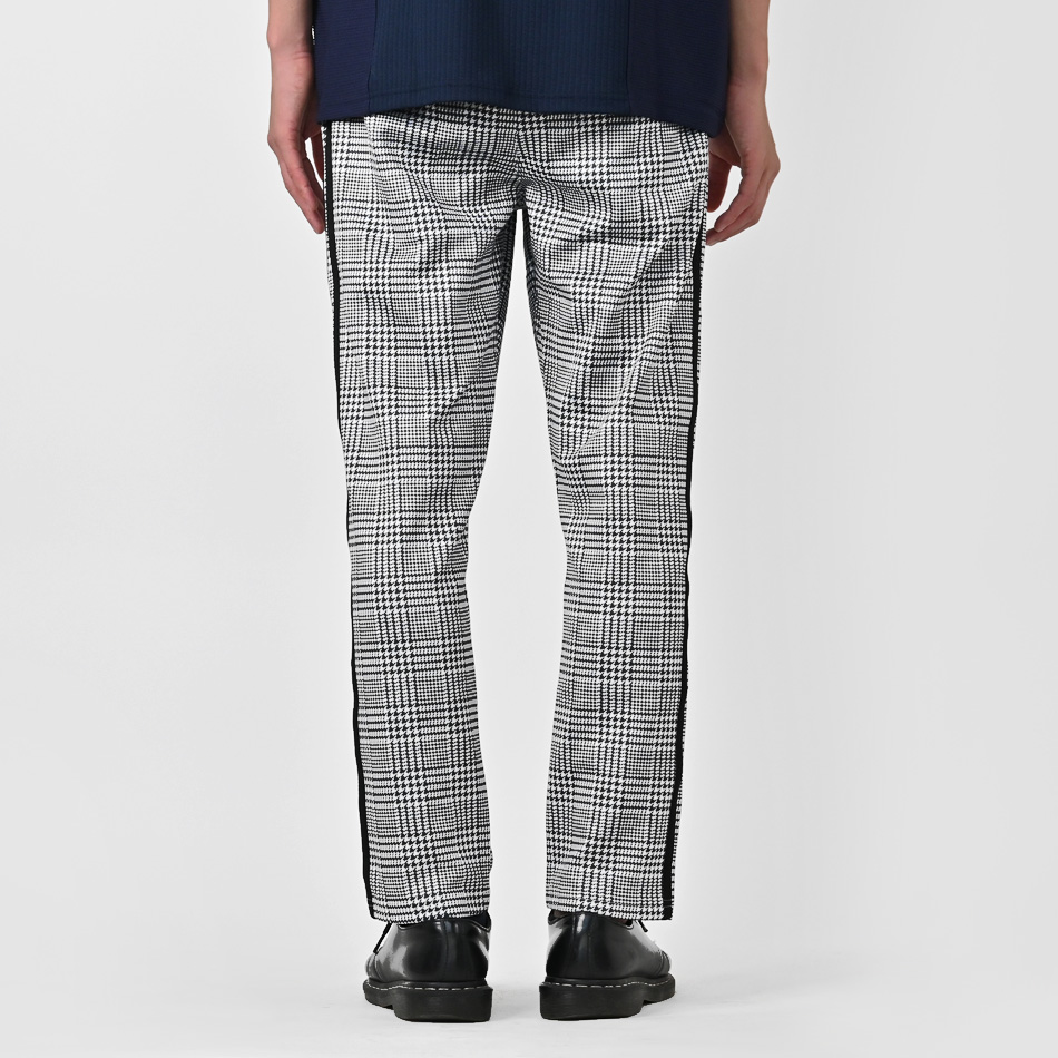 イージーパンツ メンズ テーパードパンツ ストレッチ ライン スリム チェック 韓国ファッション モード 黒 グレー チャコール ブラウン グレンチェック M L XL | EVOLUTION | 16