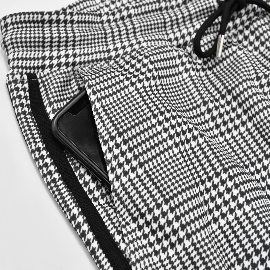 イージーパンツ メンズ テーパードパンツ ストレッチ ライン スリム チェック 韓国ファッション モード 黒 グレー チャコール ブラウン グレンチェック M L XL | EVOLUTION | 19