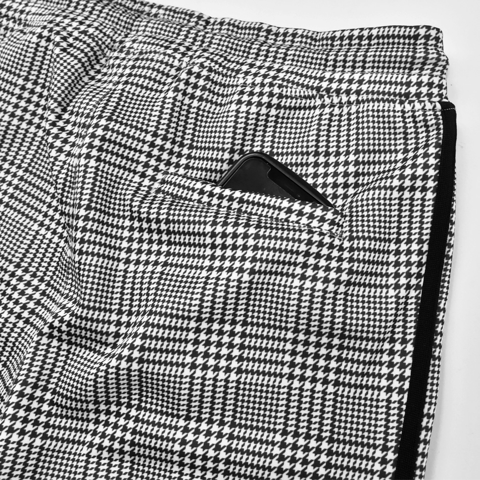 イージーパンツ メンズ テーパードパンツ ストレッチ ライン スリム チェック 韓国ファッション モード 黒 グレー チャコール ブラウン グレンチェック M L XL | EVOLUTION | 21