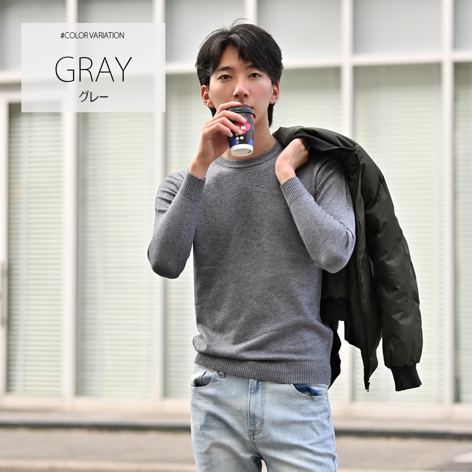 ニット メンズ セーター クルーネック ミドルゲージ 無地 ゴルフウエア ビジネス モード系 韓国ファッション 紺 黒 グレー ネイビー ブラック 無地 M L XL | EVOLUTION | 08