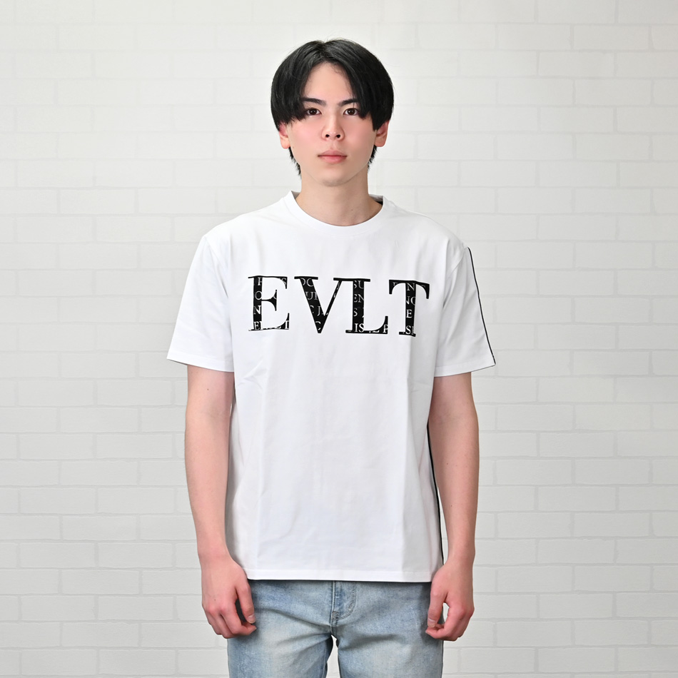 Tシャツ メンズ ロゴ プリント 半袖 白 黒 ホワイト ブラック ストレッチ フロッキー 箔プリント タイト 細め モード ビター系 サーフ系 M L XL LL 2L |  | 08