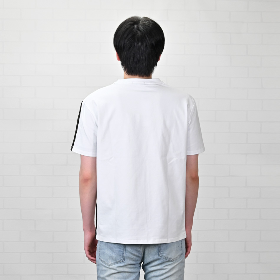 Tシャツ メンズ ロゴ プリント 半袖 白 黒 ホワイト ブラック ストレッチ フロッキー 箔プリント タイト 細め モード ビター系 サーフ系 M L XL LL 2L |  | 09