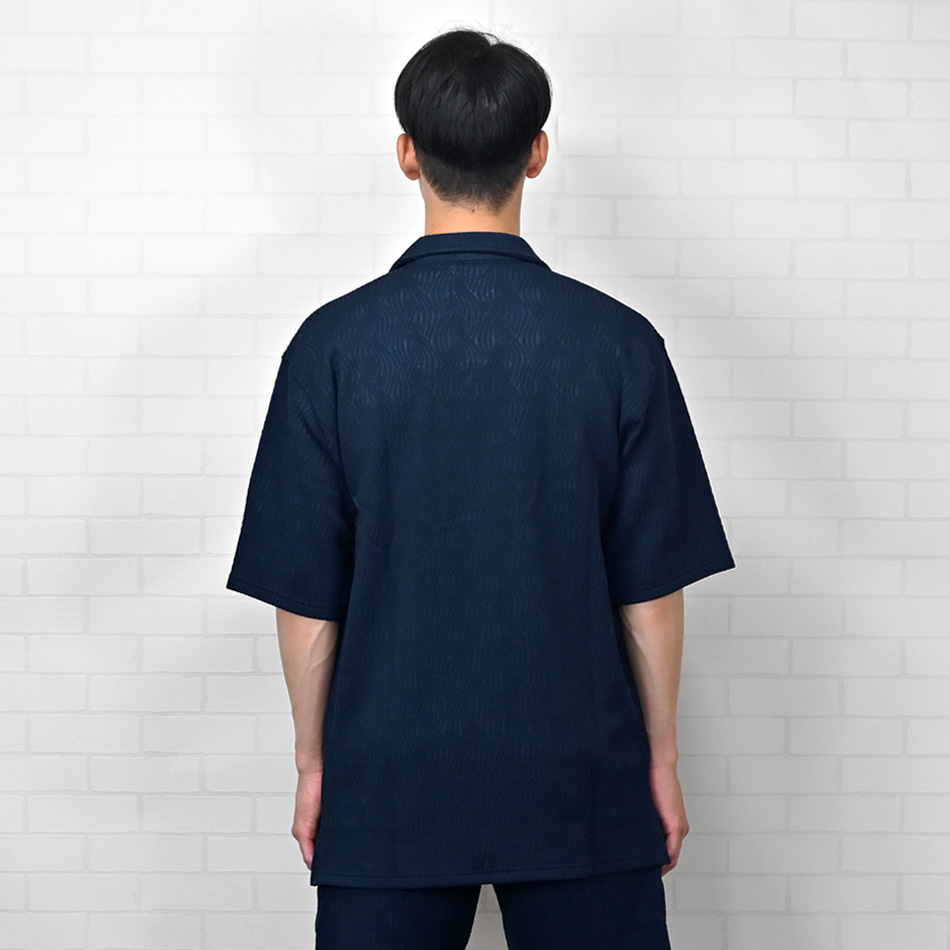 カジュアルシャツ メンズ 半袖 開襟シャツ 無地 ジャガード シンプル セットアップ(別売) 白 紺 黒 ホワイト ネイビー ブラック ジャガード M L XL LL 2L |  | 14