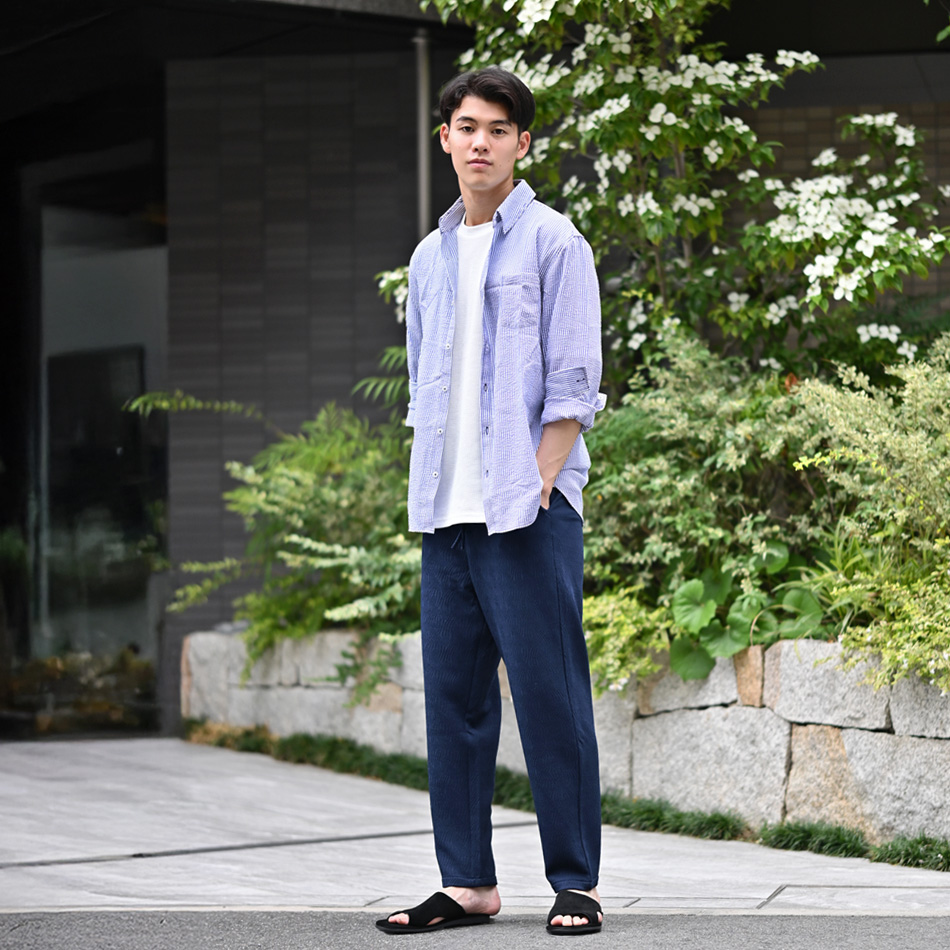 スラックス メンズ イージーパンツ テーパードパンツ サマーパンツ ジャガード ストレッチ セットアップ(別売) 白 紺 黒 ホワイト ネイビー ブラック M L XL |  | 10