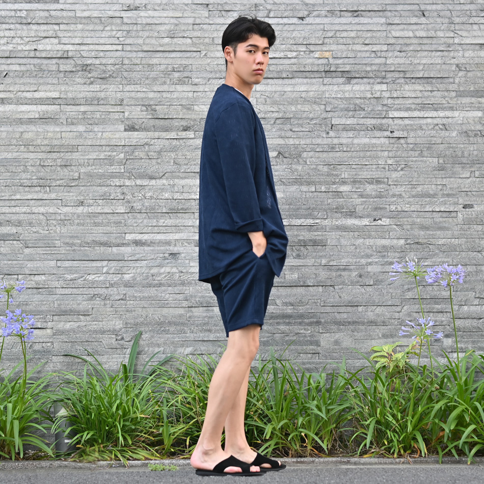 サマーカーディガン メンズ ロングカーデ サマーニット 長袖 ノーカラー 衿なし セットアップ(別売) 白 紺 黒 ホワイト ネイビー ブラック ジャガード M L XL |  | 10