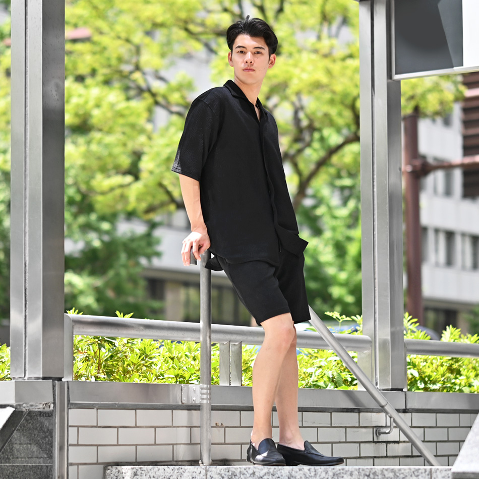 ハーフパンツ メンズ ショートパンツ 半ズボン セットアップ(別売) 無地 白 紺 黒 ホワイト ネイビー ブラック ジャガード M L XL LL 2L |  | 12