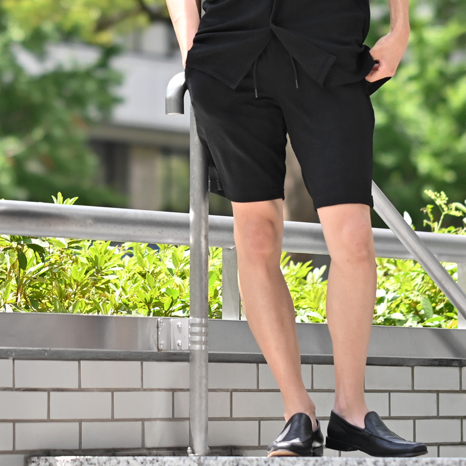 ハーフパンツ メンズ ショートパンツ 半ズボン セットアップ(別売) 無地 白 紺 黒 ホワイト ネイビー ブラック ジャガード M L XL LL 2L |  | 03