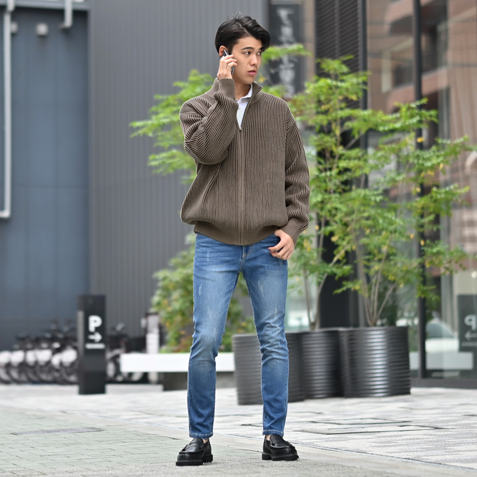 ニットブルゾン メンズ ドライバーズニット ニットジャケット ジップブルゾン セットアップ(別売) 厚手 春秋冬 アイボリー ブラウン ブラック 茶 黒 |  | 09