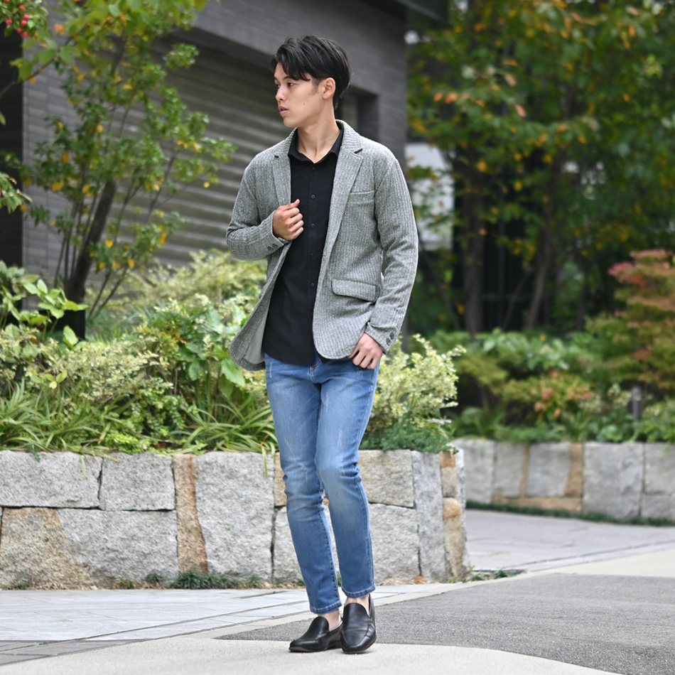 ジャケット メンズ ニットジャケット ニットアウター 裏無し 総柄 タイト 細身 春秋冬  杢 ストレッチ 黒 グレー チャコール ブラック 茶 黒 秋 冬 M L XL LL 2L |  | 06