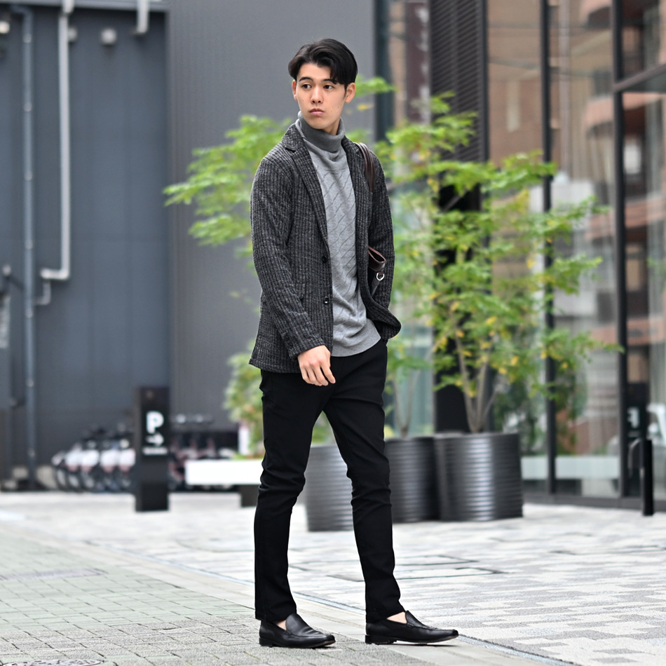 ジャケット メンズ ニットジャケット ニットアウター 裏無し 総柄 タイト 細身 春秋冬  杢 ストレッチ 黒 グレー チャコール ブラック 茶 黒 秋 冬 M L XL LL 2L |  | 08