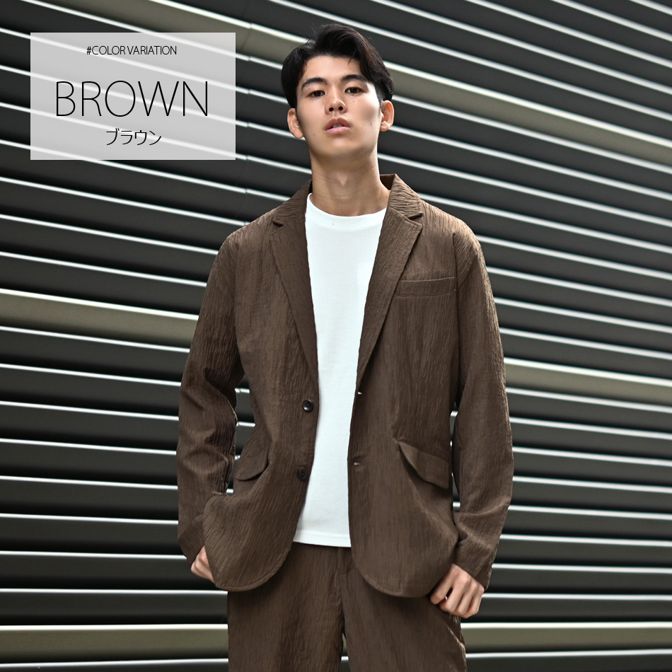 ジャケット メンズ カジュアルジャケット テーラードジャケット ストレッチ 楊柳 無地 裏地なし セットアップ(別売) 秋 春 アイボリー ブラウン ブラック 黒 |  | 08