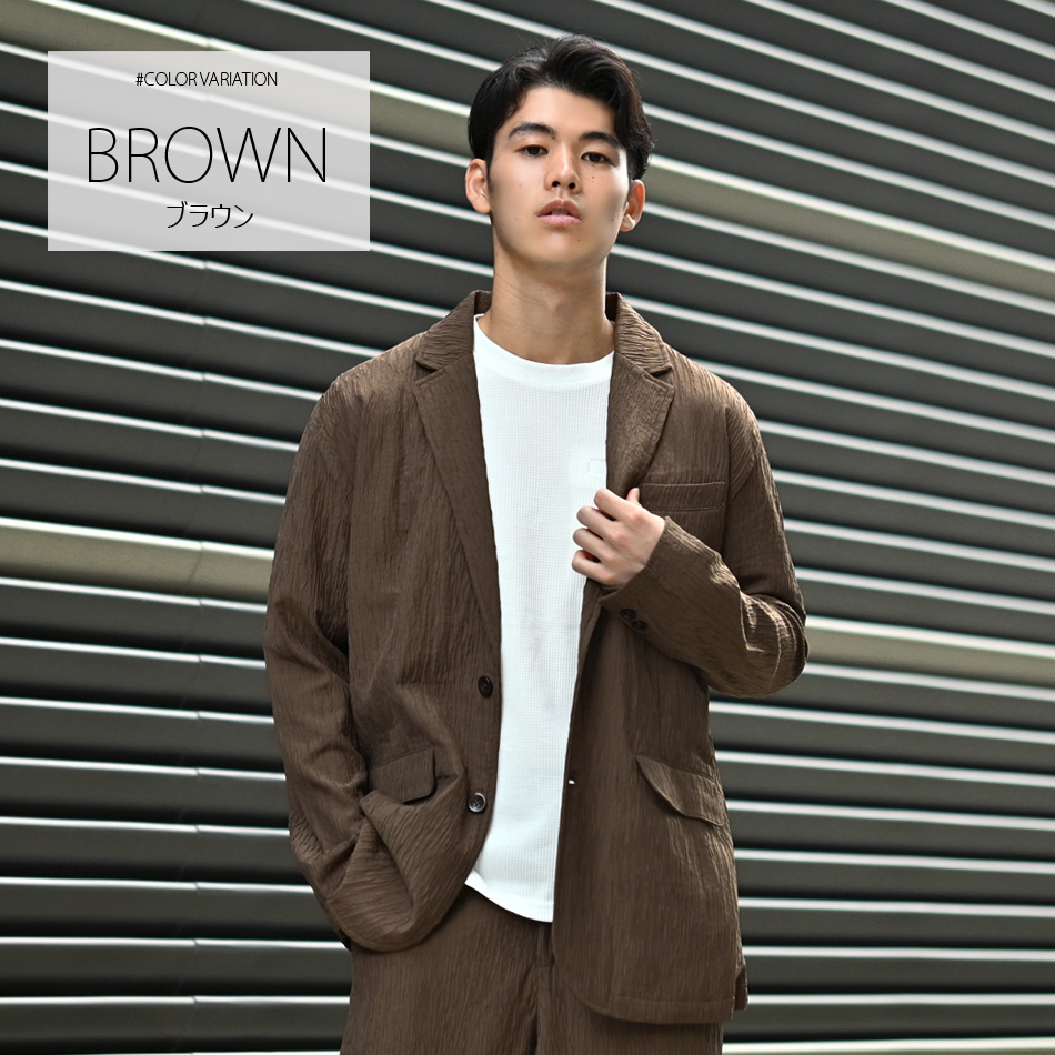 ジャケット メンズ カジュアルジャケット テーラードジャケット ストレッチ 楊柳 無地 裏地なし セットアップ(別売) 秋 春 アイボリー ブラウン ブラック 黒 |  | 02