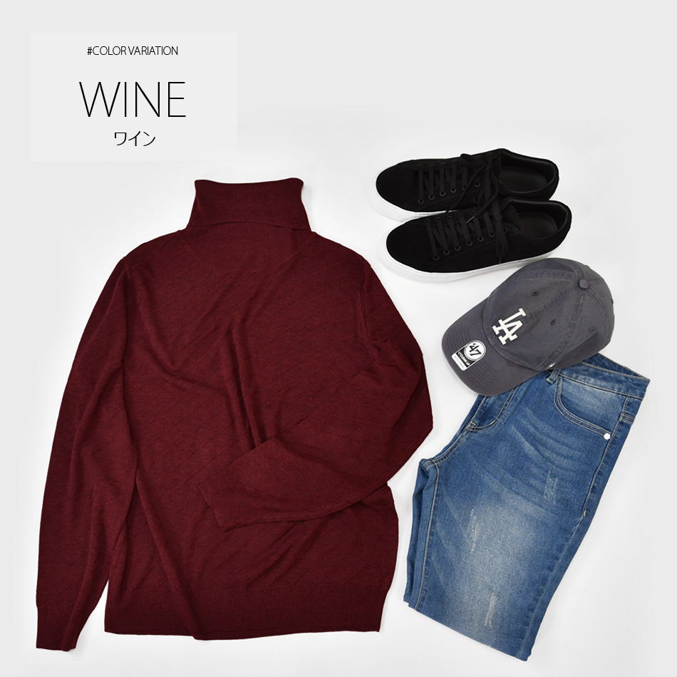 タートルネックニット メンズ セーター ジャガードニット ハイゲージ ちくちくしない 無地 白 黒 グレー ネイビー ワイン M L XL LL 2L |  | 12