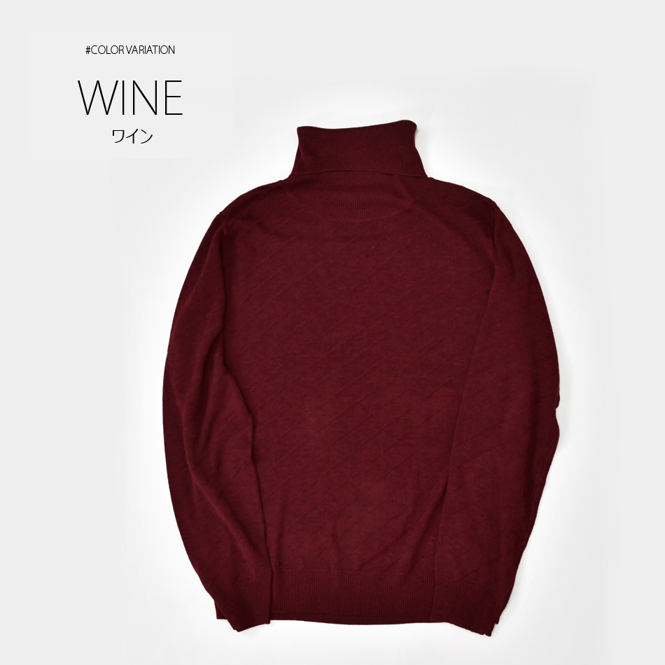 タートルネックニット メンズ セーター ジャガードニット ハイゲージ ちくちくしない 無地 白 黒 グレー ネイビー ワイン M L XL LL 2L |  | 03