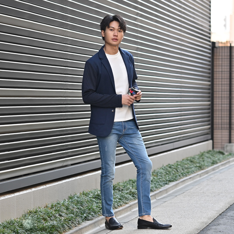 ジャケット メンズ テーラードジャケット ニット カットジャケット ジャガード織 無地 2釦 春夏秋冬 ネイビー ブラック 紺 黒 M L XL LL 2L |  | 06