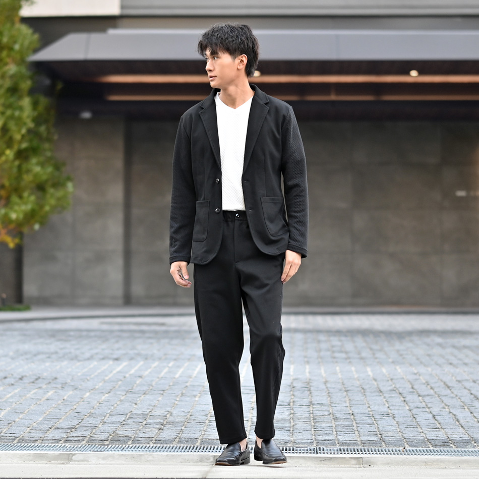 ジャケット メンズ テーラードジャケット ニット カットジャケット ジャガード織 無地 2釦 春夏秋冬 ネイビー ブラック 紺 黒 M L XL LL 2L |  | 08