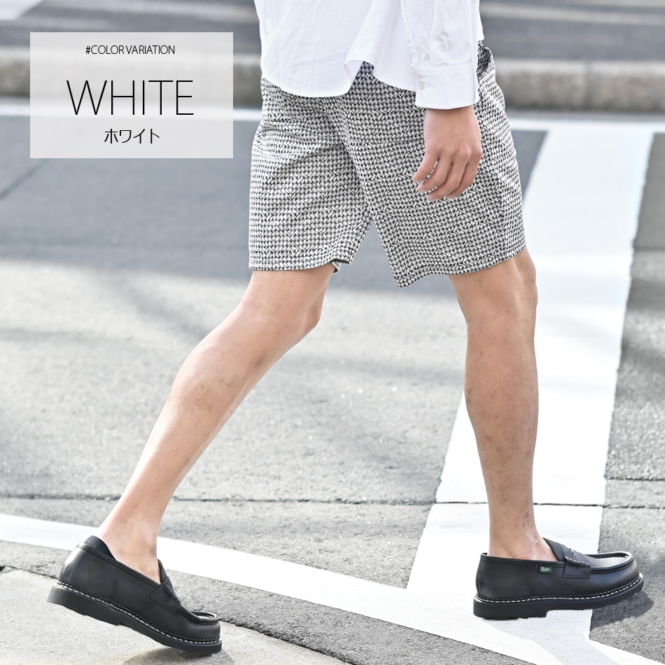ハーフパンツ メンズ ショートパンツ ハーパン セットアップ(別売) ゴルフウェア 千鳥格子 総柄 ひざ丈 膝上丈 ホワイト ネイビー グレー 白 ストレッチ M L XL | EVOLUTION | 05