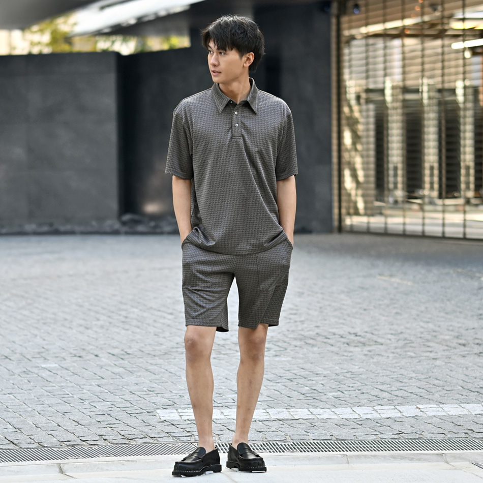 ハーフパンツ メンズ ショートパンツ ハーパン セットアップ(別売) ゴルフウェア 千鳥格子 総柄 ひざ丈 膝上丈 ホワイト ネイビー グレー 白 ストレッチ M L XL | EVOLUTION | 10