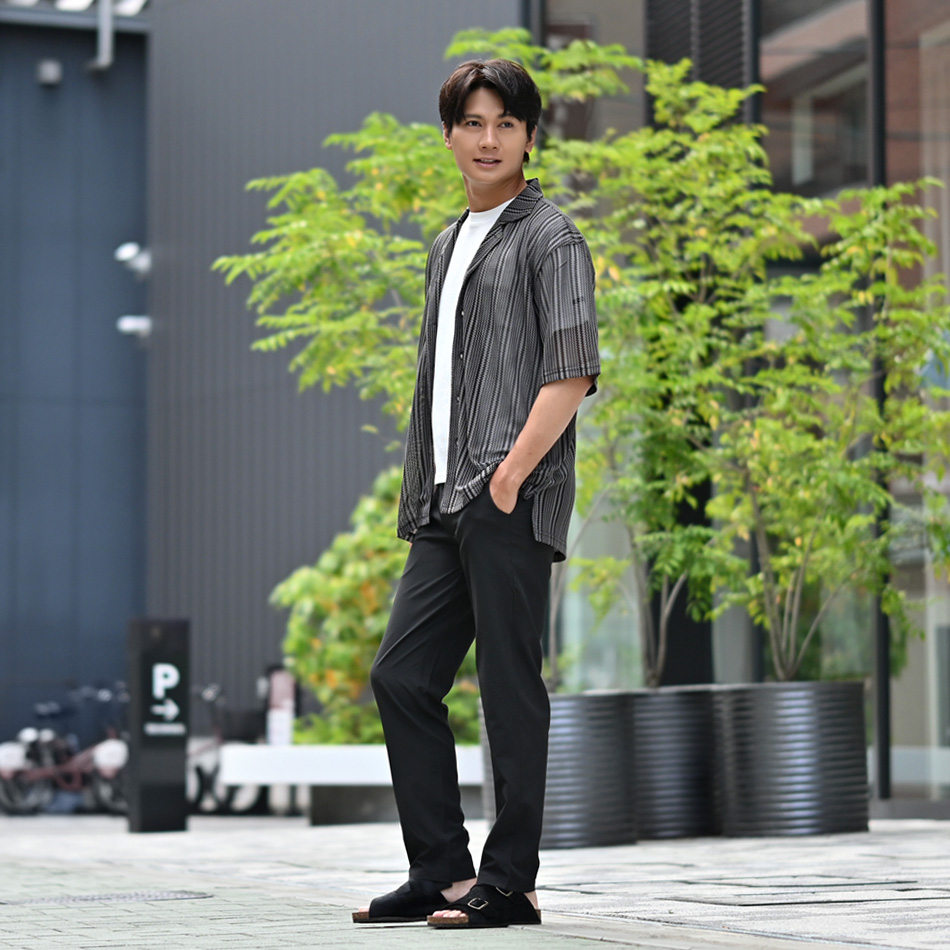 イージーパンツ メンズ テーパード ストレッチ スラックス セットアップ(別売) 軽い 接触冷感 薄手 細め タイト エアーベント 紺 黒 ネイビー ブラック M L XL | EVOLUTION | 10
